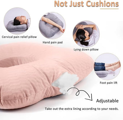 Donut Pillow for Tailbone Pain Relief, Wheelchair Cushion for Hemorrhoids and Bed Sores, Pregnancy, Donut Pillow Suitable for Office, Long Travel, Car and Home Sofa (Pink-Diagonal Grid)