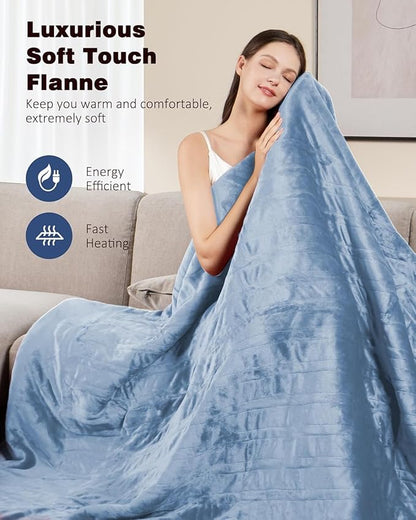 Heated Blanket Throw, 50x60 inches with 2 Wearable Buttons, Electric Blanket, 9 Heating Levels & 1-10H Auto Off & Fast Heating, for Office, Home, Sofa (Baby Blue)