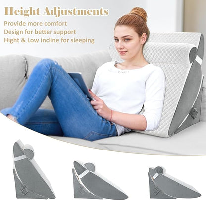 Bed Wedge Pillow for Sleeping, Adjustable Wedge Pillow Set for After Surgery, Elevated Triangle Pillow for Acid Reflux and Back Pain Relief, Post Surgery, Sleep Apnea, Back Suppor