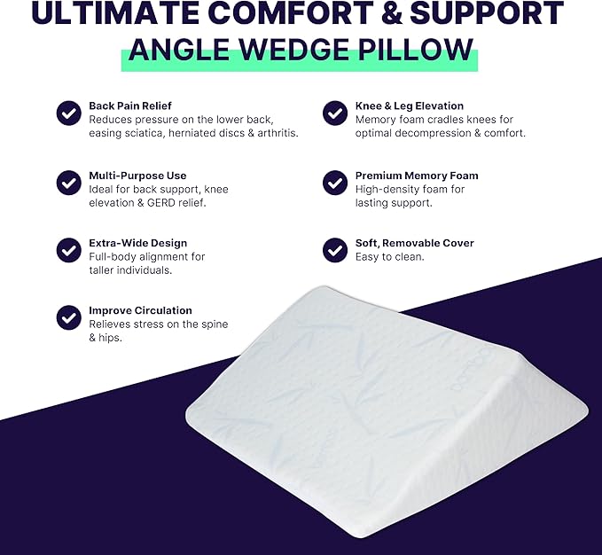 The Angle Wedge Pillow for Back Pain Relief – Leg Elevation Pillow for Bed, Knee Wedge Bolster Pillow for Lower Back Support, Triangle Foam Cushion for Sleeping & Comfort (Small)