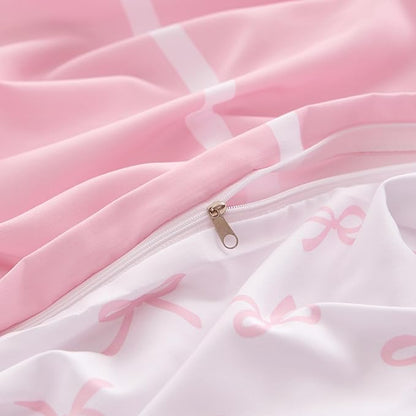 Pink Bow Duvet Cover Twin Coquette Bedding Set for Girls Kids Cute Princess Style Bowknot Bedding Ultra Soft Microfiber Duvet Cover Set with 1 Pillowcase(No Comforter)