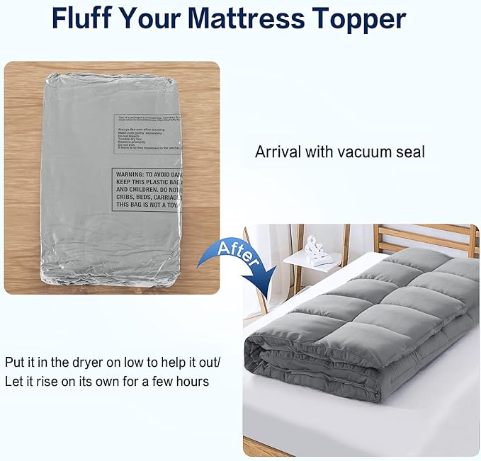 SOPAT Mattress Topper Queen Size Extra Thick Mattress Pad 8-21" Deep Pocket Soft Down Alternative Fill Mattress Protector Pillow Top Mattress Cover (60x80 Inches, Grey)
