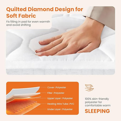 Sweetcrispy Heated Mattress Pad Queen Size (80×60″) – Dual Zone Electric Bed Warmer, 12 Adjustable Heat Settings, 12‑Hour Auto Shut‑Off, Machine Washable, ETL Certified