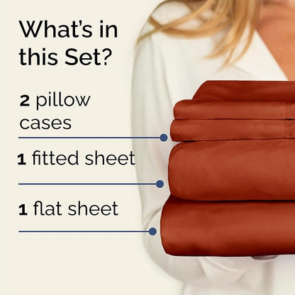 Twin 4 Piece Sheet Set - Comfy Breathable & Cooling - Ultra-Soft Hotel Luxury Bedding Set with 8-16 Inch Deep Pockets - 1 Flat & 1 Fitted Sheet & 2 Pillowcases - Wrinkle Free & Easy Care - Terracotta