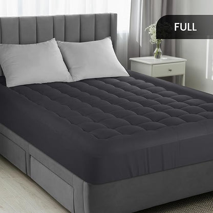 Utopia Bedding Full Mattress Pad, Quilted Fitted Premium Mattress Protector, Deep Pocket Cover Stretches up to 16 Inches, Fluffy Pillow Topper (54x75 Inches, Grey)