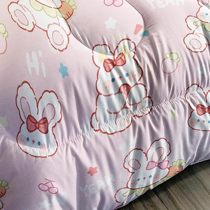 CVHOUSE Kawaii Rabbit Comforter Set Twin Size, Cartoon Pink Bedding for Kids, Cute Quilt Set With Strawberry Duvet, Bedroom Decor 3 Pieces