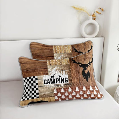 QOOMO Hunting Quilt Set King Size,Farmhouse Bedspread Coverlet Set,Deer Bear 3Pcs Bedding Set Printed Quilt with 2 Pillowcases,Soft and Lightweight,for All Seasons
