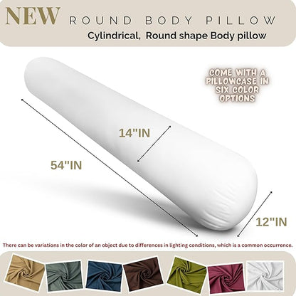 King Size Extra Long Round Body Pillow - 54x12 Bolster Pillow for Bed Extra Soft Body Pillow with Removable Pillowcase, Maternity Pillow - Brown