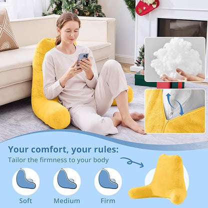 Sasttie 25-inch Reading Pillows for Sitting in Bed Adult, Jumbo Velvet Back Pillow Bed Sitting Up, XL High Back-Rest Support Cushion for Sit Up on Couch & Floor, Oeko-Tex Certified, Yellow