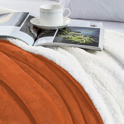 IR Imperial Rooms Sherpa Blankets Queen Size - Thick and Warm Blankets for Winter, Reversible Soft and Fuzzy Fluffy Queen Size Blanket for Bed, Rust, 90x90 Inches