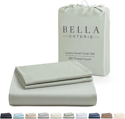 Bella Coterie Luxury Bamboo Viscose California King Size Duvet Cover Set | 100% Organically Grown | Corner Ties | Ultra Soft | Cooling | Two Pillow Shams | 106 x 94 | No Insert [Sea Glass]