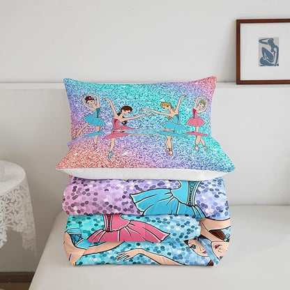 Feelyou Ballet Comforter Set Galaxy Ballet Dance Bedding Set for Kids Boys Girls Women Glitter Graceful Dancer Decor Comforter Dreamy Girly Quilt Set with 2 Pillowcases 3Pcs Bedding Full