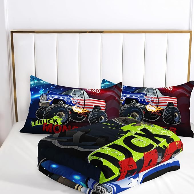 AILONEN Sport Car Comforter Set Twin Size, Extreme Sports American Flag Bedding Set for Boys Kids Teens,Race Sports Car Bed in a Bag 3Pcs,1 Quilt and 2 Pillowcases,Soft Microfiber