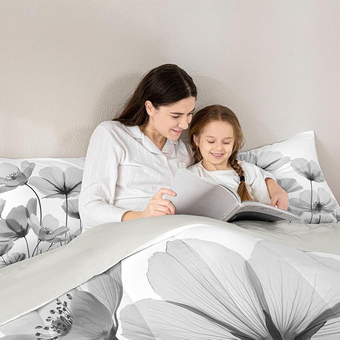 Erosebridal Vintage Grey Floral Toddler Bedding Set,Black and Gray Flower Comforter Set for Kids Girls,Country Flowers Bed Set Rustic Wildflower Room Decor with 1 Pillowcase,Breathable