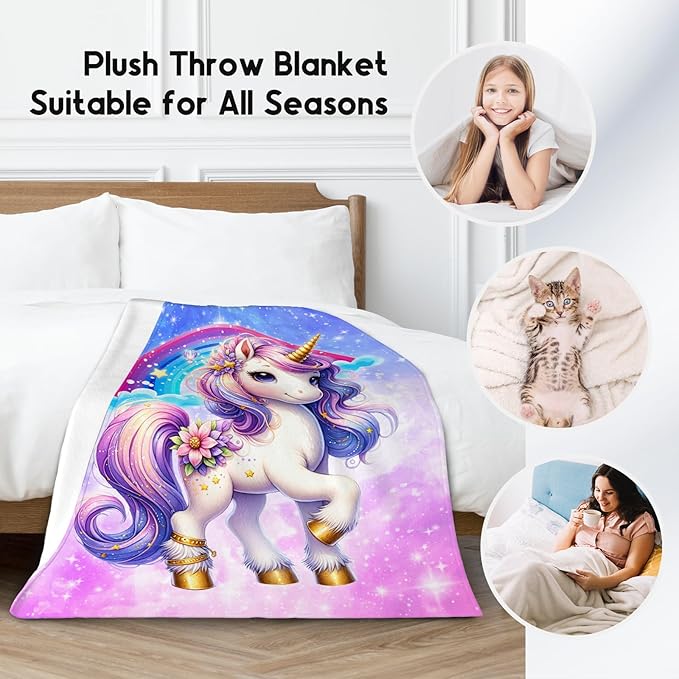 Unicorn Blanket for Girls Gifts for Kids Adults - Cozy Plush Fleece Cute Throws Decor for Bedding (60"x80")