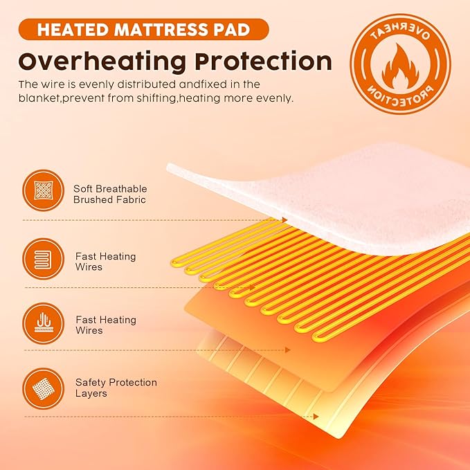 HYLEORY Heated Mattress Pad Twin Size, Fast Heating Bed Warmer, Electric Mattress Pad Cover with Deep Pocket 9 Heat Settings, 10 H Auto Shut Off, Machine Washable, White 39"*75"