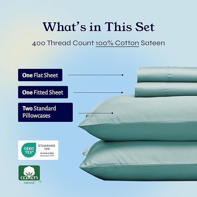 California Design Den Full Size Bed Sheets Set - Soft 400 Thread Count Sateen, Natural 100% Cotton Sheets with Deep Pockets, Breathable, and Durable Bedding Set - Teal