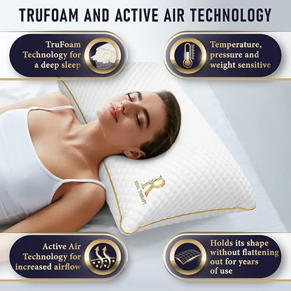 Royal Therapy 2-Pack King Size Pillows, Memory Foam Pillow - Shredded Foam, Hypoallergenic Bamboo-Derived Rayon Cover, CertiPUR-US Certified, Removable Cover, for All Sleep Positions, Neck Pain Relief