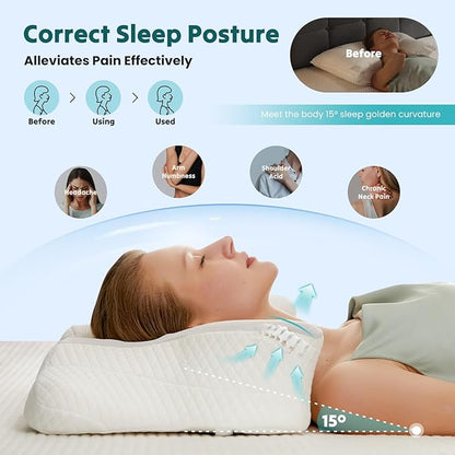 Smug Cervical Neck Pillow, Cooling Ergonomic Memory Foam Pillows for Neck Pain Relief with Breathable Pillowcase, Dual Height Orthopedic Support Contour Pillow for Side, Back, Stomach Sleepers, Grey