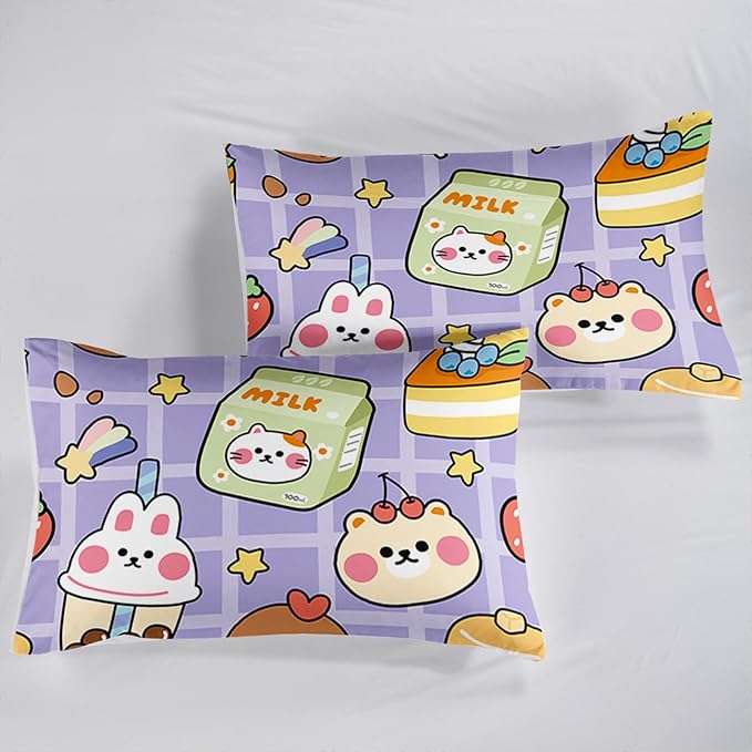 QOOMO Kawaii Bear Comforter Set for Kids Teens Girls Women,Cute Bear Kids Bedding Set,1 Comforter with 2 Pillowcase, Microfiber 3 Piece Bedding Set,for All Seasons，King Size