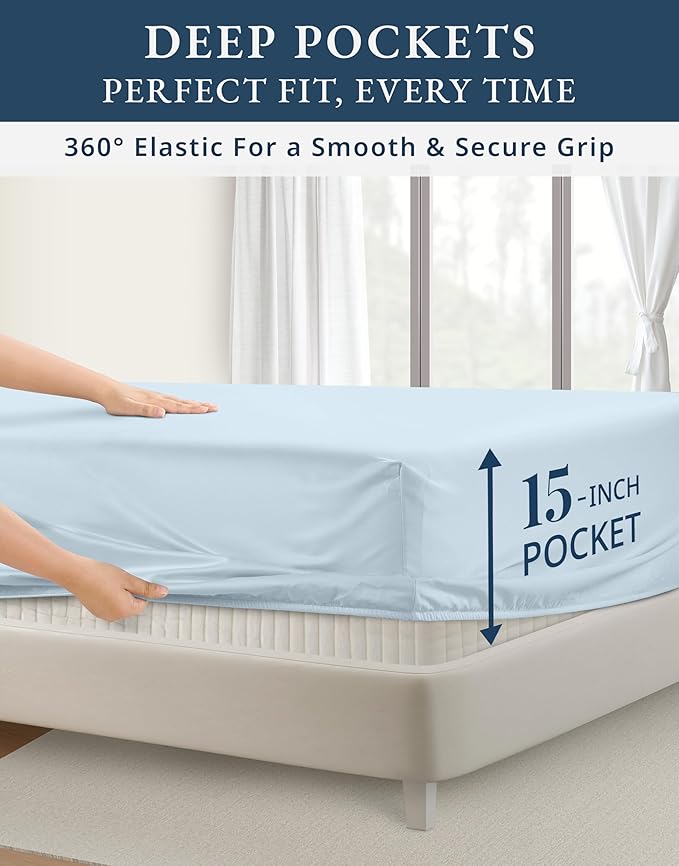 LANE LINEN 100% Egyptian Cotton Bed Sheets King Size, 15 inch Extra Deep Pocket King Sheets, Natural Cooling NO Pill Fade Resistant Cotton Sheets King Elegant Jaquard Swiss Dot - Ice Melt
