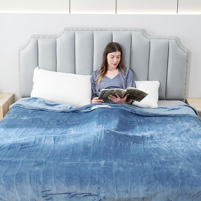Electric Heated Blanket Full Size 72"x 84", Super Cozy Soft with 6 Heat Levels & 10 Hours Auto of, Quick Heating for Bedroom Living Room Machine Washable, Light Blue Grey