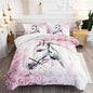 Kid Horse Comforter Set Twin Room Floral Animal Theme Handsome Horse Chic Cherry Blossom Bedding Set Wild Animal Decor Quilt Set for Girls Adult, 1 Comforter + 2 Pillowcases