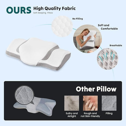 Smug Cervical Neck Pillow for Sleeping, Cooling Ergonomic Memory Foam Pillow with Arm Rest Slot and Ice Silk Pillowcase, Dual Height Orthopedic Support Contour for Side, Back, Stomach Sleepers