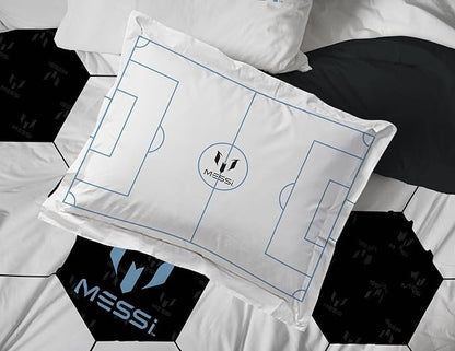 Jay Franco Kids Comforter Set Includes Sheets and Pillow Cover - Soft and Cozy Bed Set for Stylish Room Décor, White - Lionel Messi, 5 Piece Twin