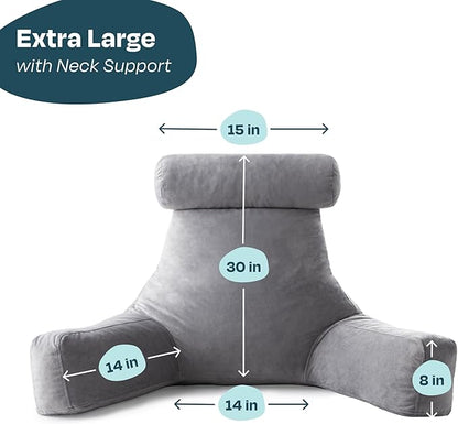 LINENSPA Reading Pillow with Shredded Memory Foam- Back Pillow for Sitting in Bed, Reading, Gaming, Watching TV – Chair Pillow with Arms, Dorm Room Essentials, Stone