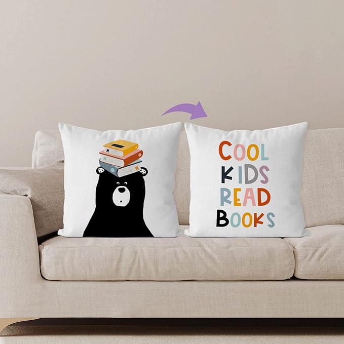 IWXYI Classroom Pillows - Playroom Throw Pillows,Classroom Read Book Reading Pillow Covers 18x18,Book,Pillows for Classroom