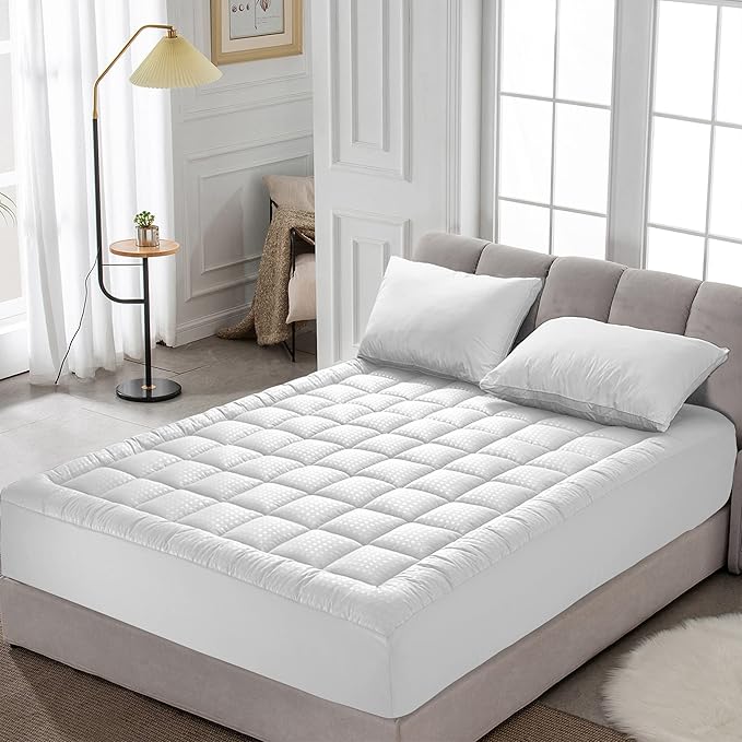 HYLEORY King Mattress Pad Quilted Fitted Mattress Protector Cooling Pillow Top Mattress Cover Breathable Fluffy Soft Mattress Topper with 8-21" Deep Pocket