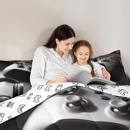 Feelyou Gaming Bedding Set Boys Game Controller Comforter for Kids Girls Teens Modern Gamer Headset Comforter Set Youth Gaming Console Video Game Decor Duvet Set with 1 Pillow Case Twin Size Black