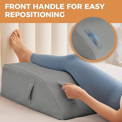 Leg Pillow Elevation Blood Circulation, Leg Elevation Pillows for After Surgery, Swelling, Leg Elevating Pillows with Cover and Handle, Leg Pillow for Pain Relief, 23.6×16.8×8 Inch, Grey