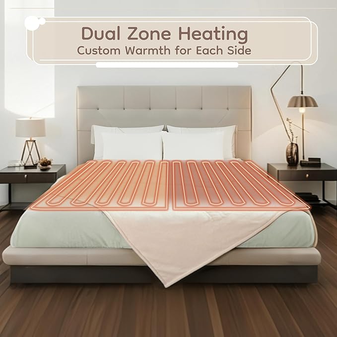 Electric Heated Blanket King Size - 90"x100", Soft Flannel Heating Blanket, 10 Heating Levels, 1-12 H Auto Shut Off, Breathable Warm and Washable for Bed, White