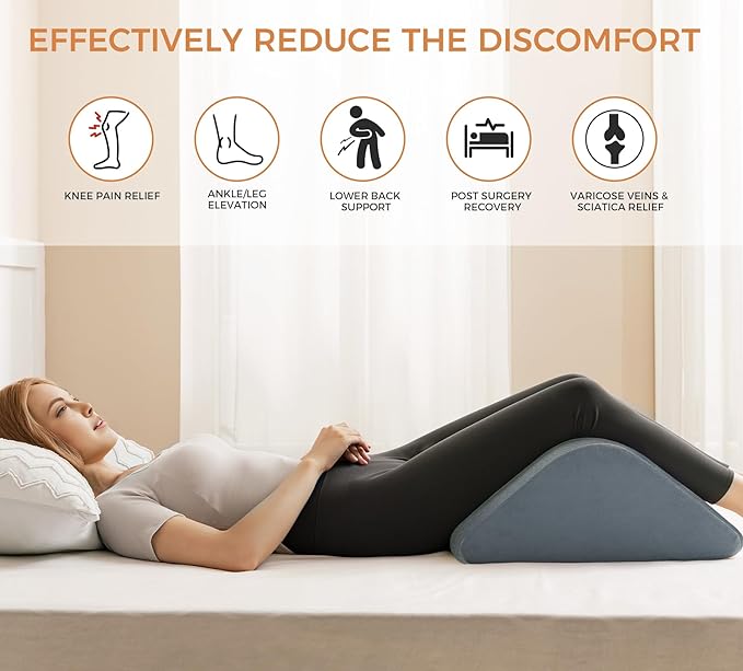 Ganondorf Knee Wedge Pillow for Back Sleeping-Leg Pillow Knee Wedge Pillow for Sleep Position, Alleviating Lower Back&Hip Pain Enhancing Circulation in Ankles Legs Triangle Pillow with Removable Cover
