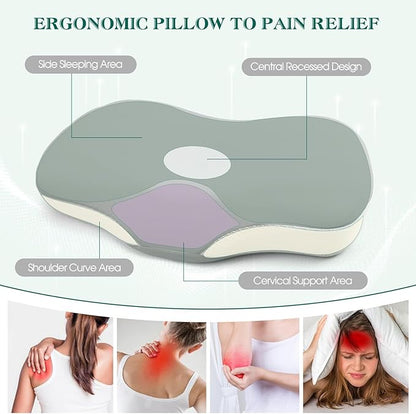 Cervical Pillow for Neck and Shoulder Support, Ergonomic Memory Foam Contour Pillows with Adjustable Dual Heights & Breathable Cover for Side Back Stomach Sleepers