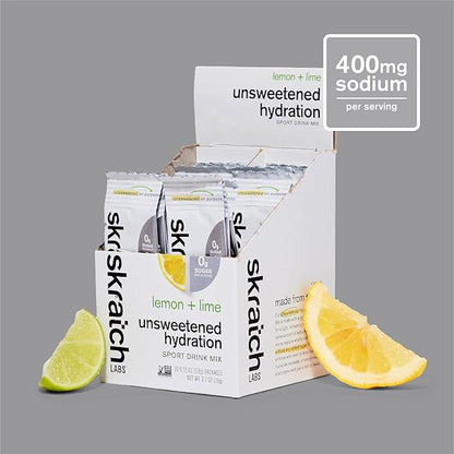 Skratch Labs Unsweetened Hydration Sport Drink Mix | Sugar Free | Electrolytes Booster | Lemon + Lime - 20 Servings | Non-GMO, Vegan, Kosher, Keto, Paleo