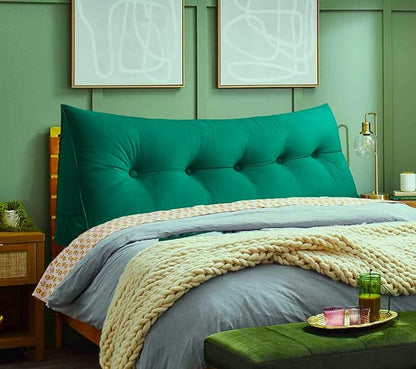 Triangular Reading Bed Rest Pillow Large Bolster Cushion Headboard Backrest Wedge Pillow with Removable Cover and Two Large Side Pockets (Green, California King: 71 x 8 x 20 inches)