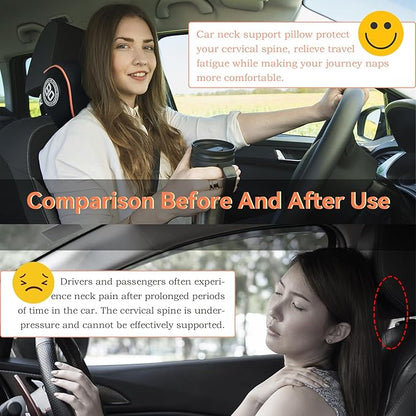 SPRFUFLY Really Comfy Car Headrest Pillow, Car Pillow for Driving with Adjustable Strap, Space Memory Foam Neck Pillow, Breathable Removable Cover - Travel Neck Pillow(Lightorange Side Rope)