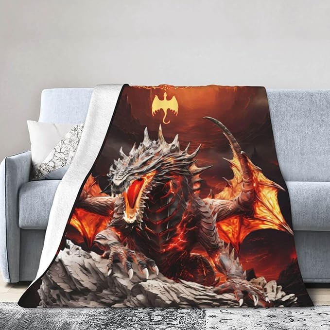 Custom Dragon Blanket with Name for Boys Girls, Personalized Cute Dragon Themed Design Printed Throw Blankets for Kids Lap, Chair Sofa, Giftable Blanket, 40"x 50"