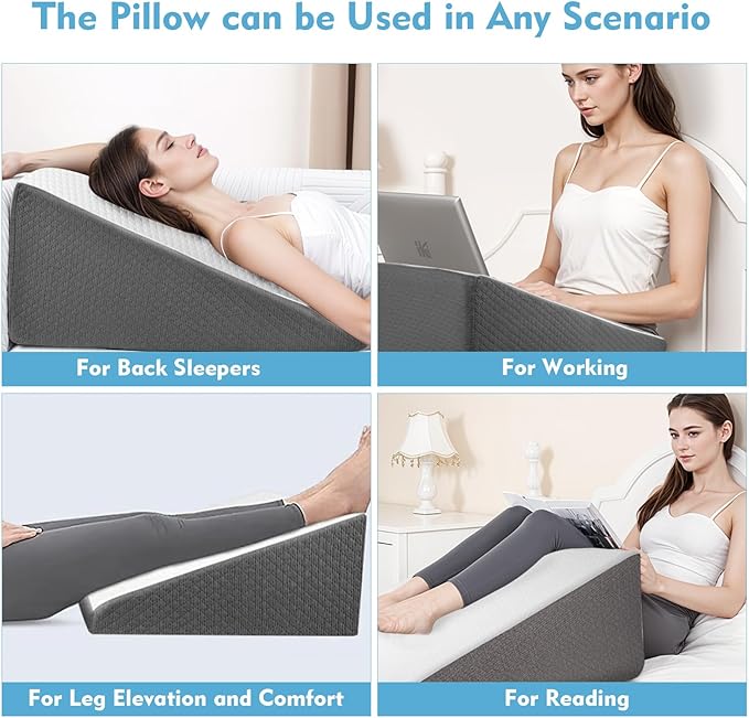 Wedge Pillow for Sleep Apnea, Bed Wedge Pillow for Headboard, Headboard Triangle Pillow Wedge for Acid Reflux, After Surgery, Snoring, Cooling Memory Foam Top, Removable Cover, 24x24x12Inch