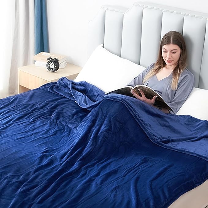 Electric Heated Blanket Twin Size 62”x84”,Cozy Soft Warmth with 6 Heating Settings 1-10 Hours Auto-Off, Energy-Saving, for Bed, Fast Heating Machine Washable, Navy Blue