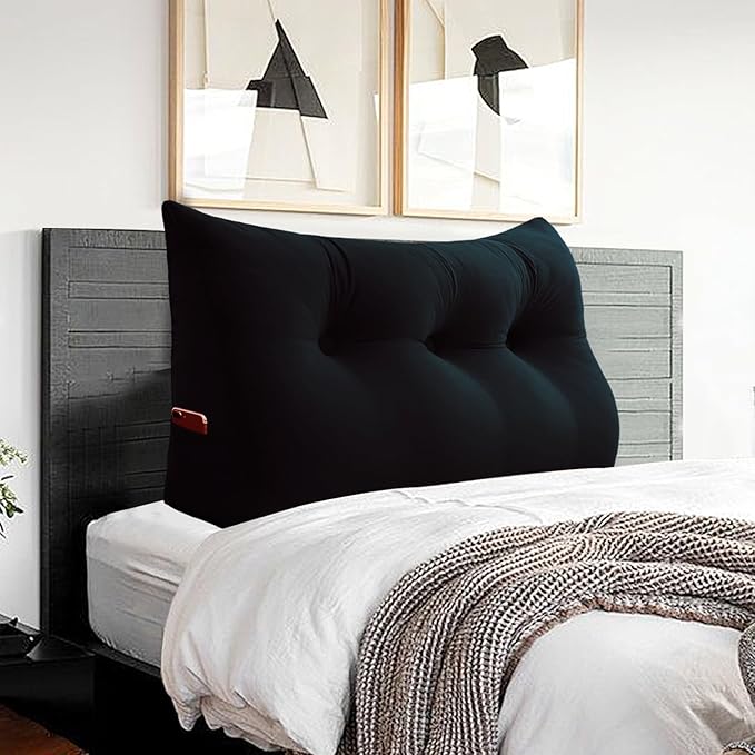 Headboard Pillow - 3 in 1 Large Bed Pillow as Wedge Reading Pillow, Large Couch Daybed Pillow or Positioning Support Backrest Back Cushion for Sitting in Bed Velvet Twin Black