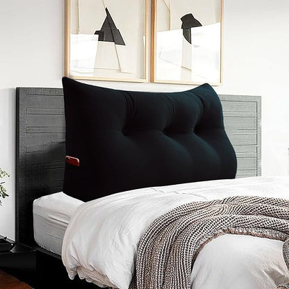 Headboard Pillow - 3 in 1 Large Bed Pillow as Wedge Reading Pillow, Large Couch Daybed Pillow or Positioning Support Backrest Back Cushion for Sitting in Bed Velvet Twin Black