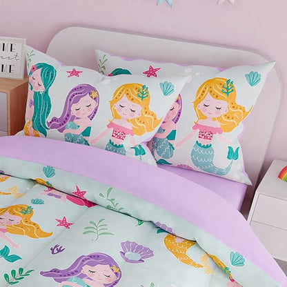 SANDJEST Mermaid Bedding Full for Girls, Ultra Soft Microfiber Comforter Set Full Size with 4-Pieces, Comforters Bed Sets for Kid Children Teen Tween Bedroom Decor
