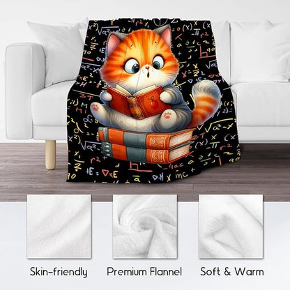 Cat Blankets for Girls - Kids Blanket Gifts for Book Lovers - 40x50 Inch Cozy Soft Flannel Cute Throw for Couch, Office