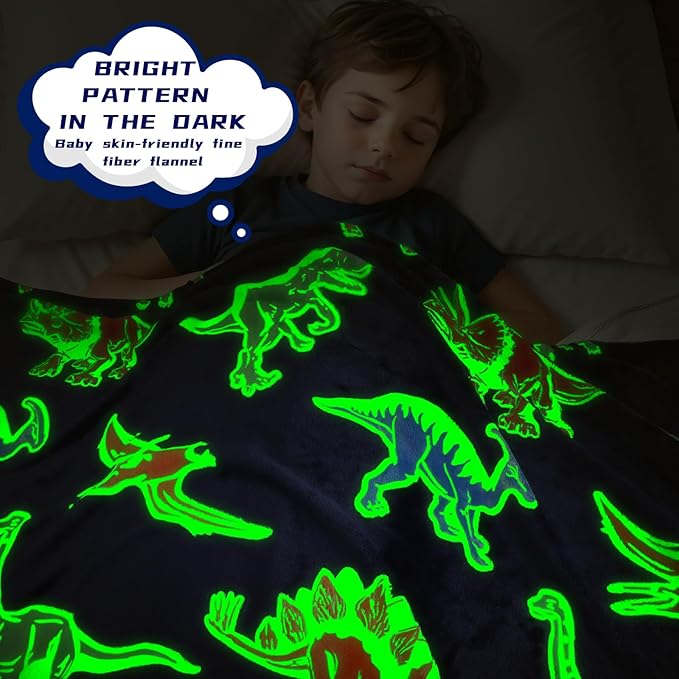 BORORO Dinosaur Blanket for Boys Girls-Soft Dino Glow in The Dark Blankets-Kids Dinosaur Toys Gifts for Boy Girl 60x80 Inch