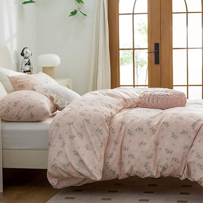 King Duvet Cover, 100% Brushed Microfiber 3-Piece King Bedding Set, Reversible Floral Chic Garden Style Pattern King Flower Duvet Cover with Zipper Closure