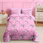 Nesker 7 Pcs Comforter Set Full Size, Cute Pink Unicorn Bedding for Kids Teen, Cartoon Rainbow with Fitted Sheet 2 Pillowcases & 2 Shams for Bedroom Bed Decor